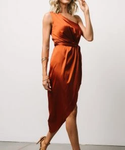 BB Custom Celia One Shoulder Midi Dress | Rust Dresses