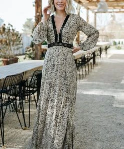 AK Dresses Cha Cha Print Maxi Dress | Taupe
