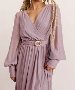 Soi Dresses Charity Shimmer Gown | Lilac + Silver