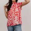 SL Chloe Mock Neck Top | Coral Floral Tops