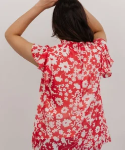 SL Chloe Mock Neck Top | Coral Floral Tops