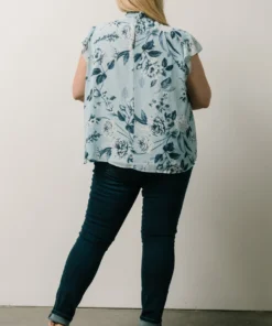 SL Chloe Mock Neck Top | Light Blue Floral Tops