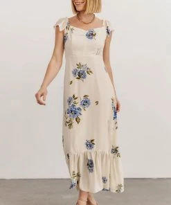 SL Clara Midi Dress | Cream + Blue Floral