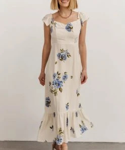 SL Clara Midi Dress | Cream + Blue Floral