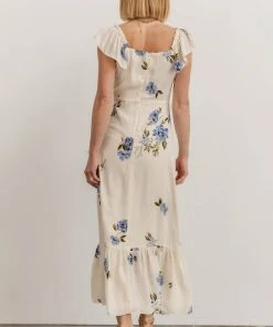 SL Clara Midi Dress | Cream + Blue Floral