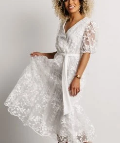 FT Dresses Cynthia Embossed Midi Dress | Off White