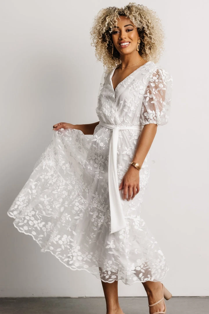 FT Dresses Cynthia Embossed Midi Dress | Off White 2 FT Dresses Cynthia Embossed Midi Dress | Off White