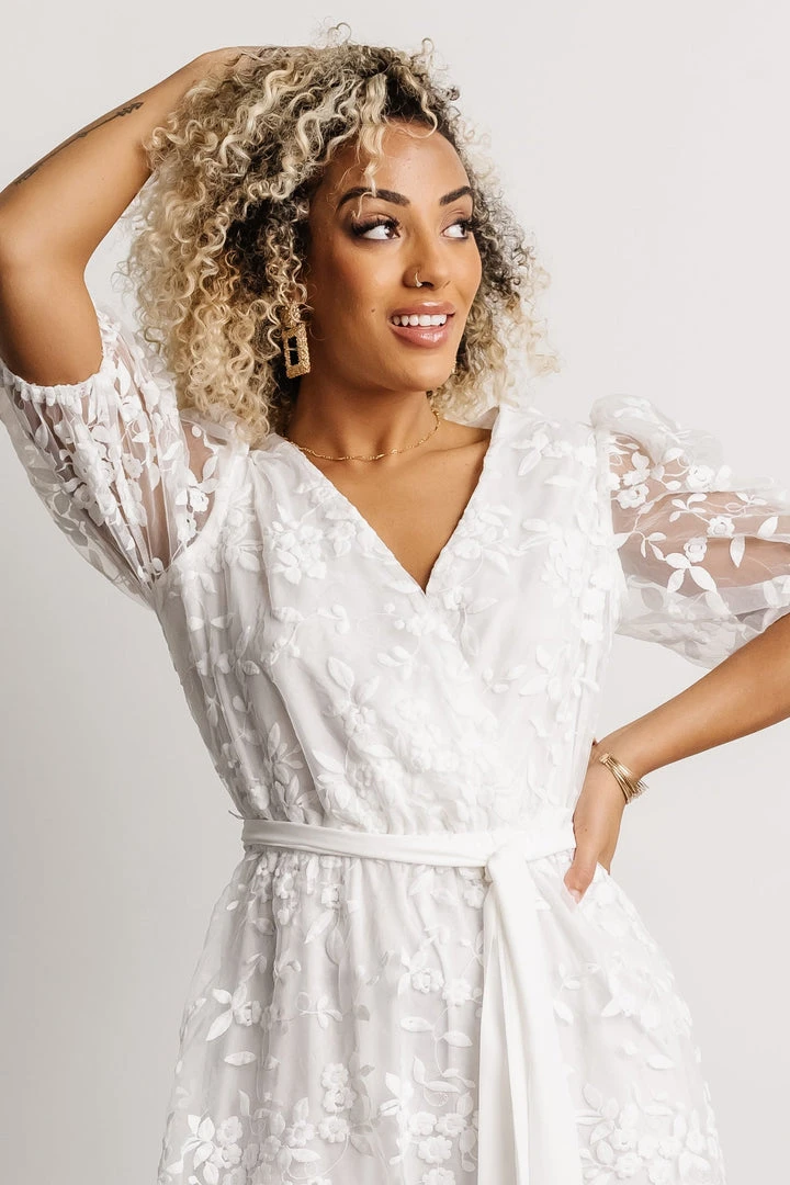 FT Dresses Cynthia Embossed Midi Dress | Off White 3 FT Dresses Cynthia Embossed Midi Dress | Off White