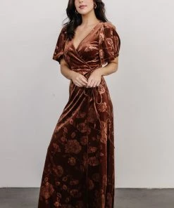 BB Custom Danielle Embossed Velvet Maxi Dress | Bronze