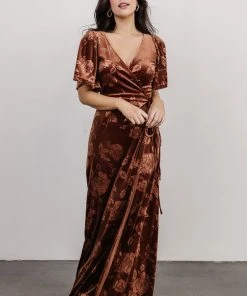 BB Custom Danielle Embossed Velvet Maxi Dress | Bronze