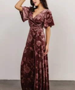 BB Custom Danielle Embossed Velvet Maxi Dress | Dusty Plum