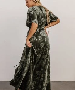 BB Custom Danielle Embossed Velvet Maxi Dress | Green