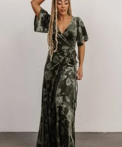 BB Custom Danielle Embossed Velvet Maxi Dress | Green