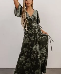 BB Custom Danielle Embossed Velvet Maxi Dress | Green