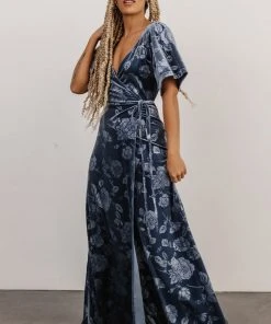 BB Custom Danielle Embossed Velvet Maxi Dress | Slate Dresses