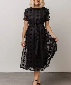 POL Darbi Floral Dot Midi Dress | Black Dresses