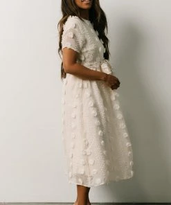 POL Darbi Floral Dot Midi Dress | Cream Dresses