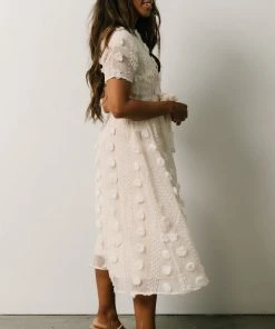 POL Darbi Floral Dot Midi Dress | Cream Dresses