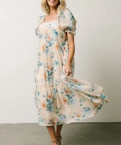 HAY Dora Baby Doll Midi Dress | Light Peach Floral