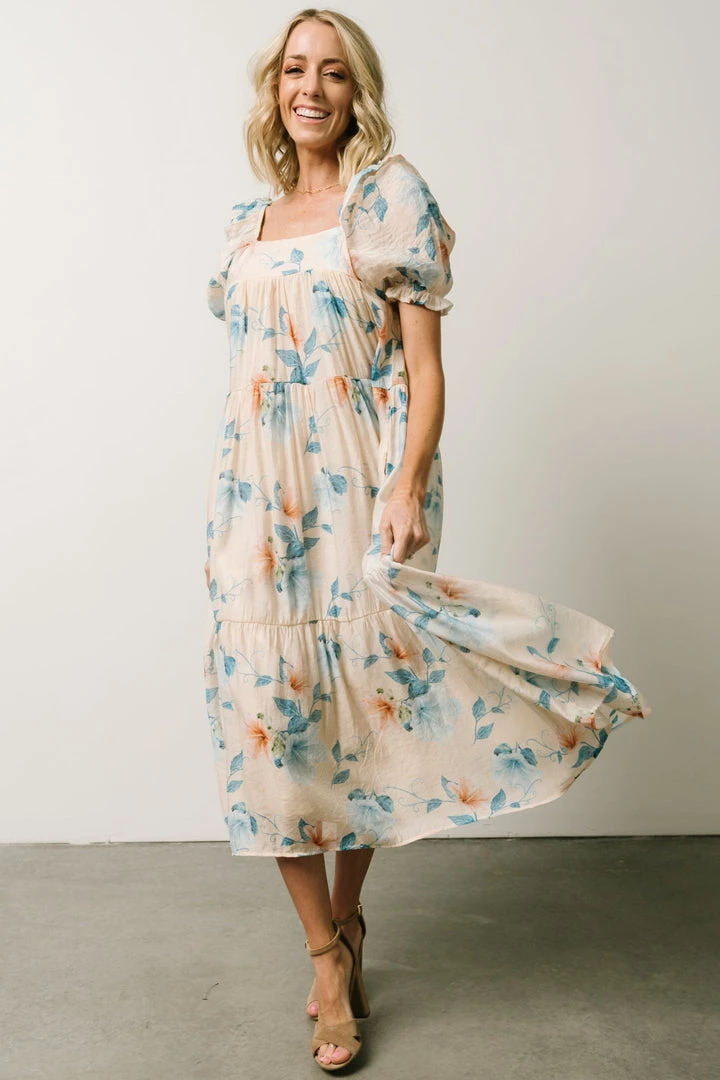 HAY Dora Baby Doll Midi Dress | Light Peach Floral 2 HAY Dora Baby Doll Midi Dress | Light Peach Floral