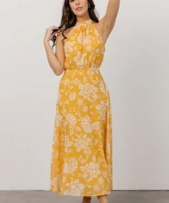FT Dory Halter Midi Dress | Yellow Floral