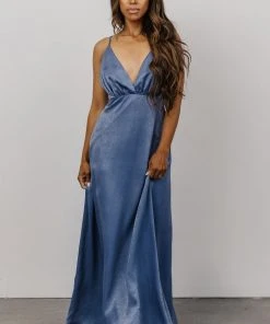 FT Dresses Dover Satin Maxi Dress | Slate Blue