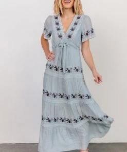 POL Dublin Embroidered Maxi Dress | Blue