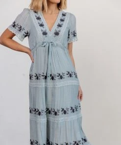 POL Dublin Embroidered Maxi Dress | Blue