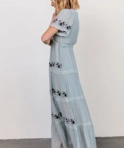 POL Dublin Embroidered Maxi Dress | Blue