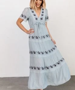POL Dublin Embroidered Maxi Dress | Blue