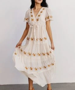 POL Dublin Embroidered Maxi Dress | Natural Dresses