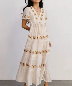 POL Dublin Embroidered Maxi Dress | Natural Dresses