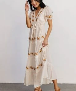 POL Dublin Embroidered Maxi Dress | Natural Dresses