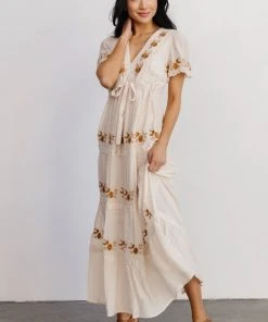 POL Dublin Embroidered Maxi Dress | Natural Dresses
