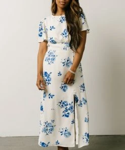 SL Eleanor Midi Dress | Cream + Blue Floral
