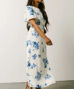 SL Eleanor Midi Dress | Cream + Blue Floral