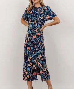 SL Eleanor Midi Dress | Dark Blue + Coral Floral Dresses