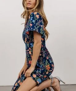 SL Eleanor Midi Dress | Dark Blue + Coral Floral Dresses