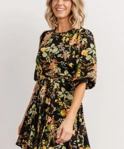 SL Dresses Elena Mini Dress | Black Multi Floral