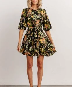 SL Dresses Elena Mini Dress | Black Multi Floral