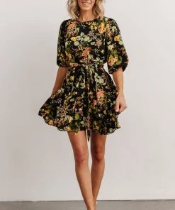 SL Dresses Elena Mini Dress | Black Multi Floral