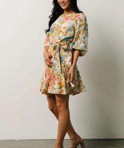 SL Elena Mini Dress | Ivory + Multi Floral