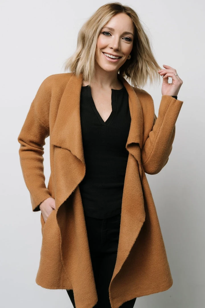 IL Ellison Lapel Cardigan | Camel Tops 1 IL Ellison Lapel Cardigan | Camel Tops