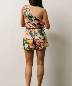 SL Emilia One Shoulder Crop Top | Pink + Green Floral Tops