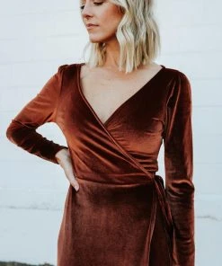BB Custom Dresses Esmerelda Velvet Wrap Maxi Dress | Bronze