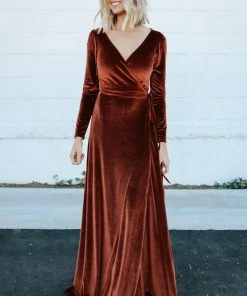 BB Custom Dresses Esmerelda Velvet Wrap Maxi Dress | Bronze