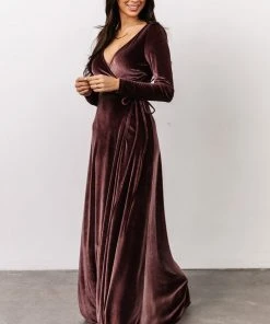 BB Custom Dresses Esmerelda Velvet Wrap Maxi Dress | Dusty Plum