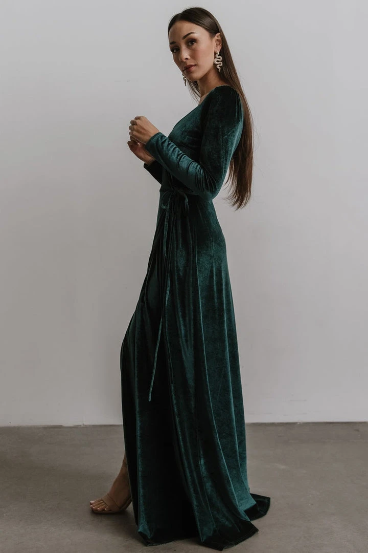 BB Custom Esmerelda Velvet Wrap Maxi Dress | Emerald Dresses 4 BB Custom Esmerelda Velvet Wrap Maxi Dress | Emerald Dresses