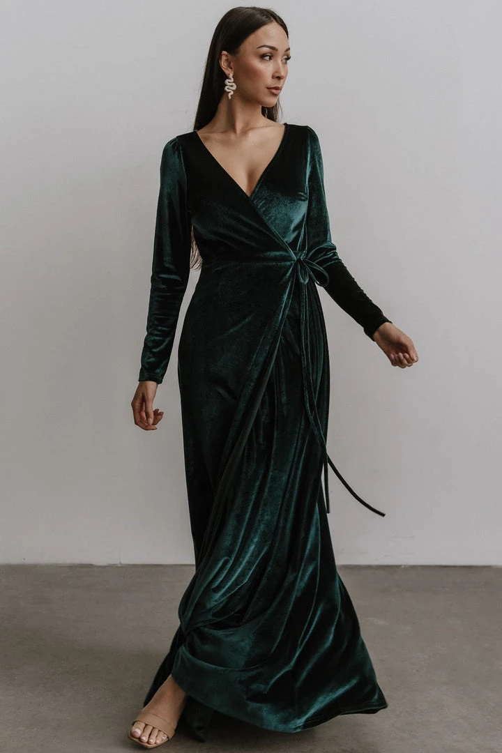 BB Custom Esmerelda Velvet Wrap Maxi Dress | Emerald Dresses 1 BB Custom Esmerelda Velvet Wrap Maxi Dress | Emerald Dresses