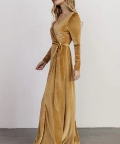 BB Custom Esmerelda Velvet Wrap Maxi Dress | Gold